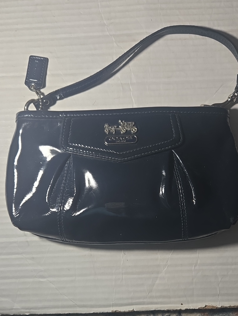 Coach Patent Leather Wristlet in Dark Navy